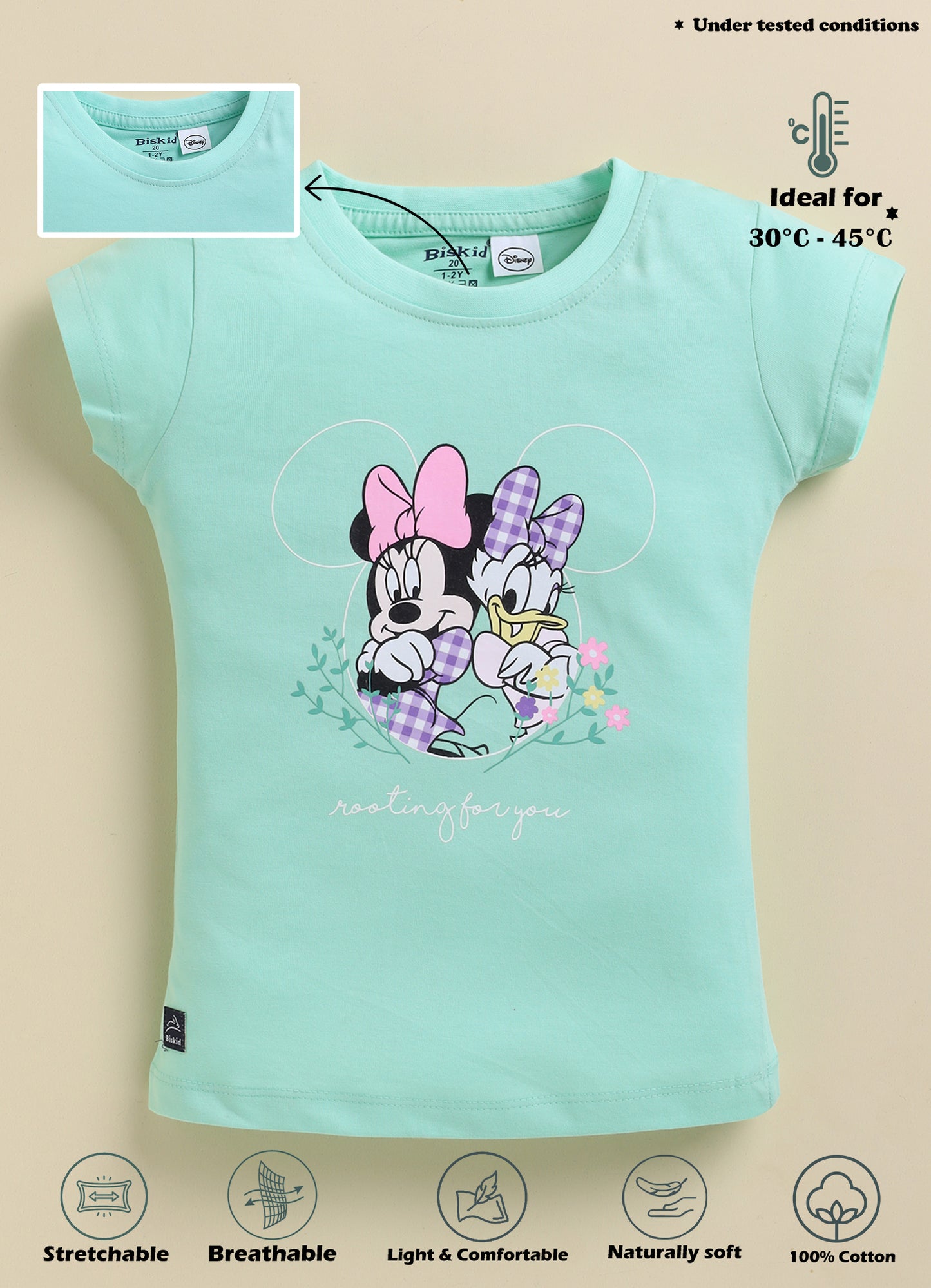 Biskid Girls Disney "Surfs Up" Cream and Minnie Mouse & Daisy Duck Mint Green Short-Sleeve Top Combo (Pack of 2)