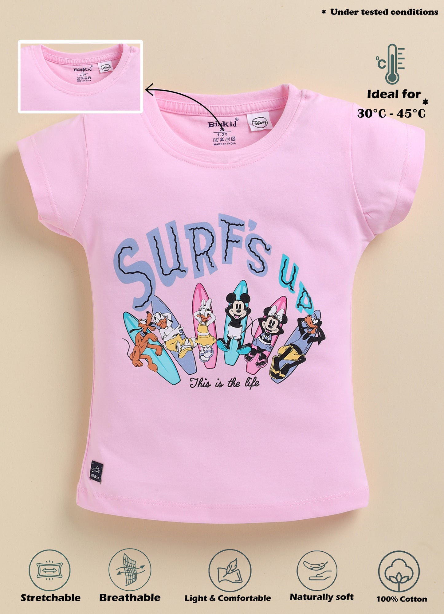 Biskid Girls Disney "Surfs Up" Cream and Pink Short-Sleeve Top Combo (Pack of 2)