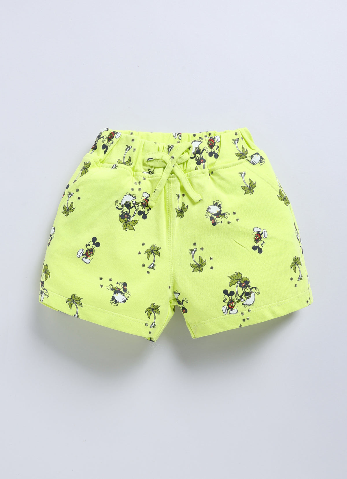 Biskid Girls Disney Blue Checkered & Lemon Yellow Tropical Printed Casual Shorts Pack of 2