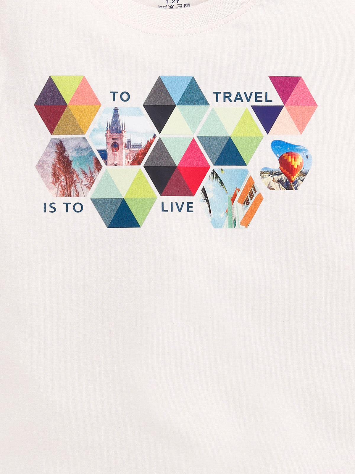 Biskid Boys "To Travel Is To Live" Geometric Graphic T-Shirt - Beige