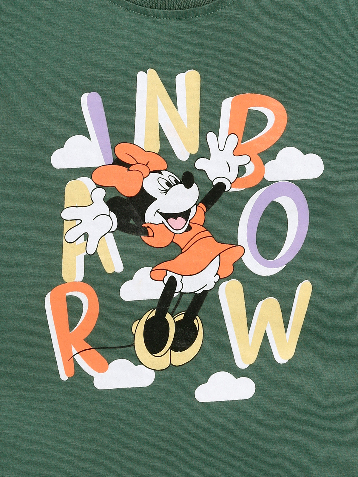 Biskid Girls "Rainbow" Minnie Mouse Graphic T-Shirt - Moss Green
