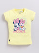 Image file 1740-Lemon.jpg showing a flat lay of a lemon yellow Biskid brand girls short-sleeve t-shirt featuring a graphic of Minnie Mouse and Daisy Duck with the text "#COOL."