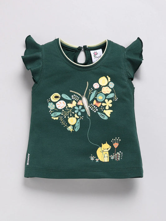Green Butterfly Printed Top Capri Set for Girls by Annie