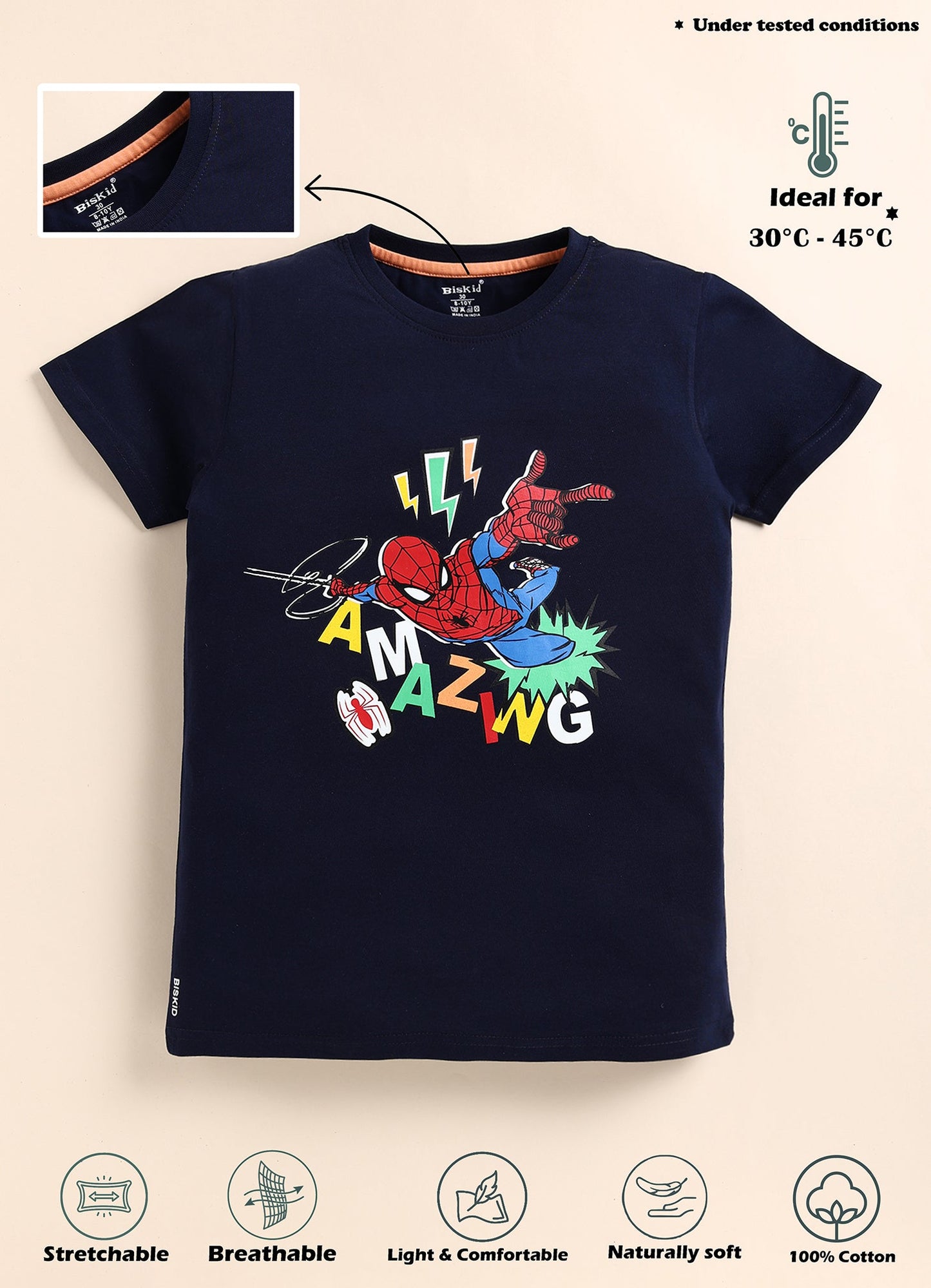 Boys Marvel Character Printed Cotton T-Shirt
