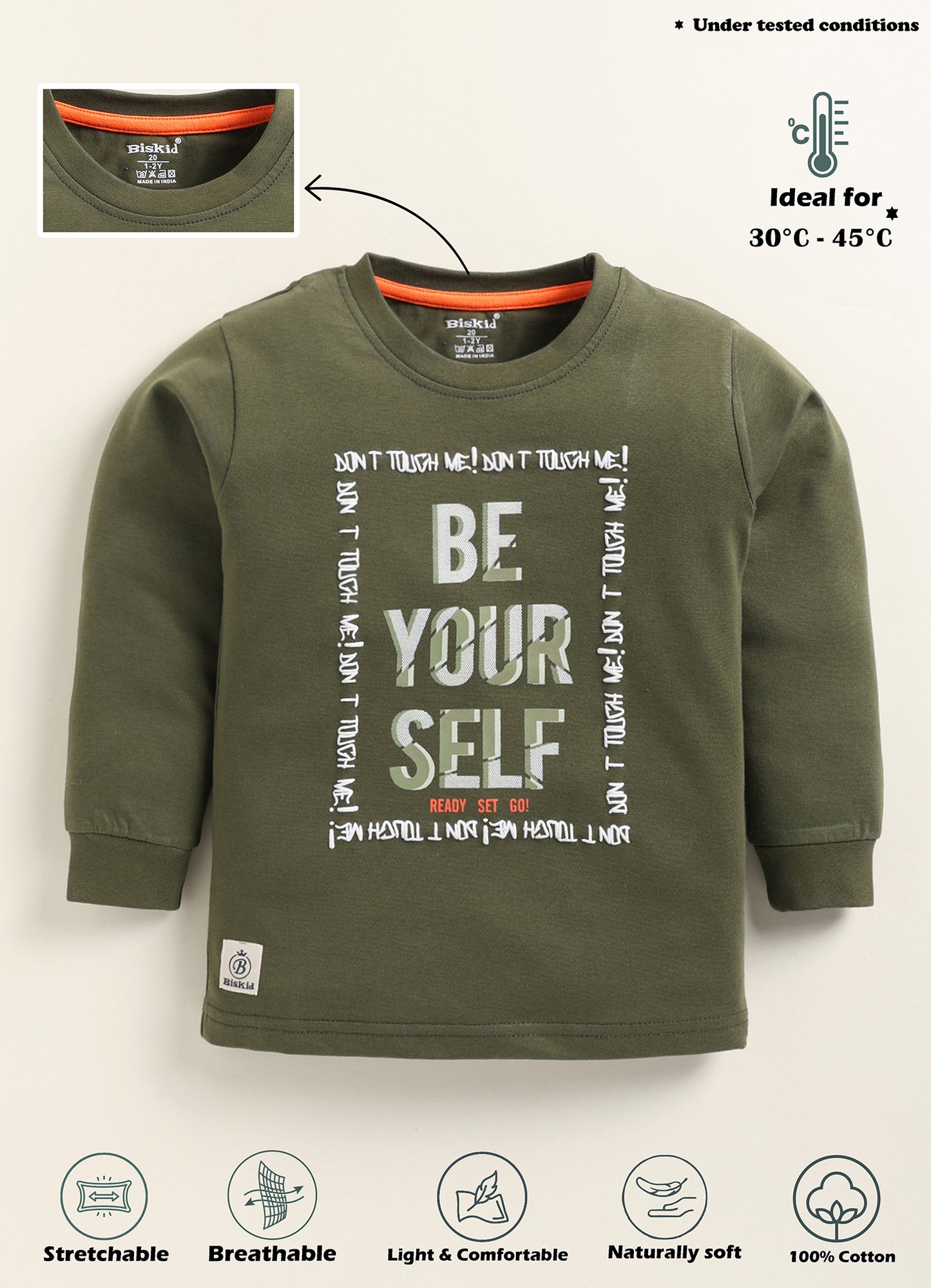 Biskid Boys "Be Your Self" Graphic Long-Sleeve T-Shirt - Olive Green