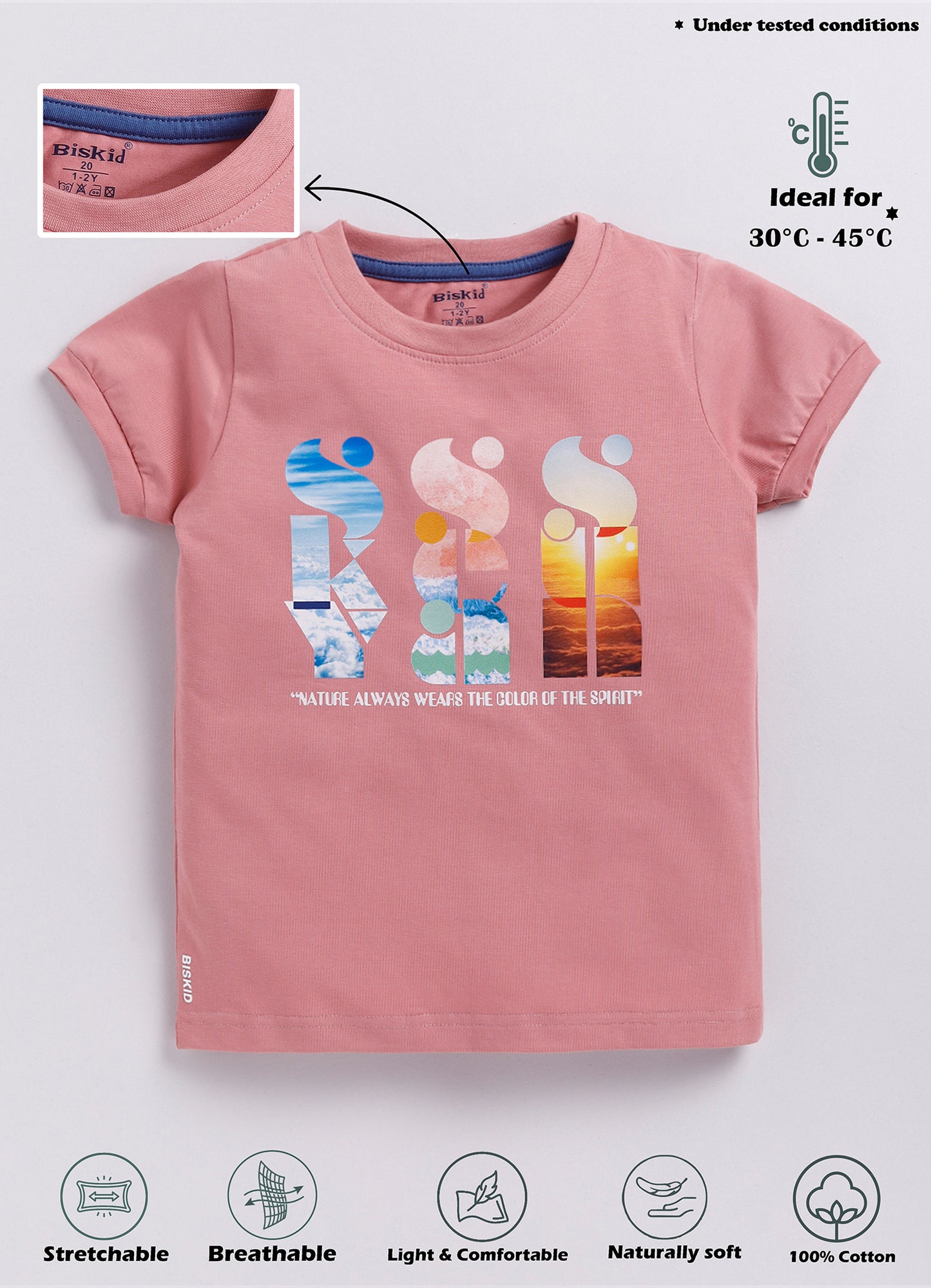Biskid Boys "Sky Sea Sun" Nature Graphic T-Shirt - Peach