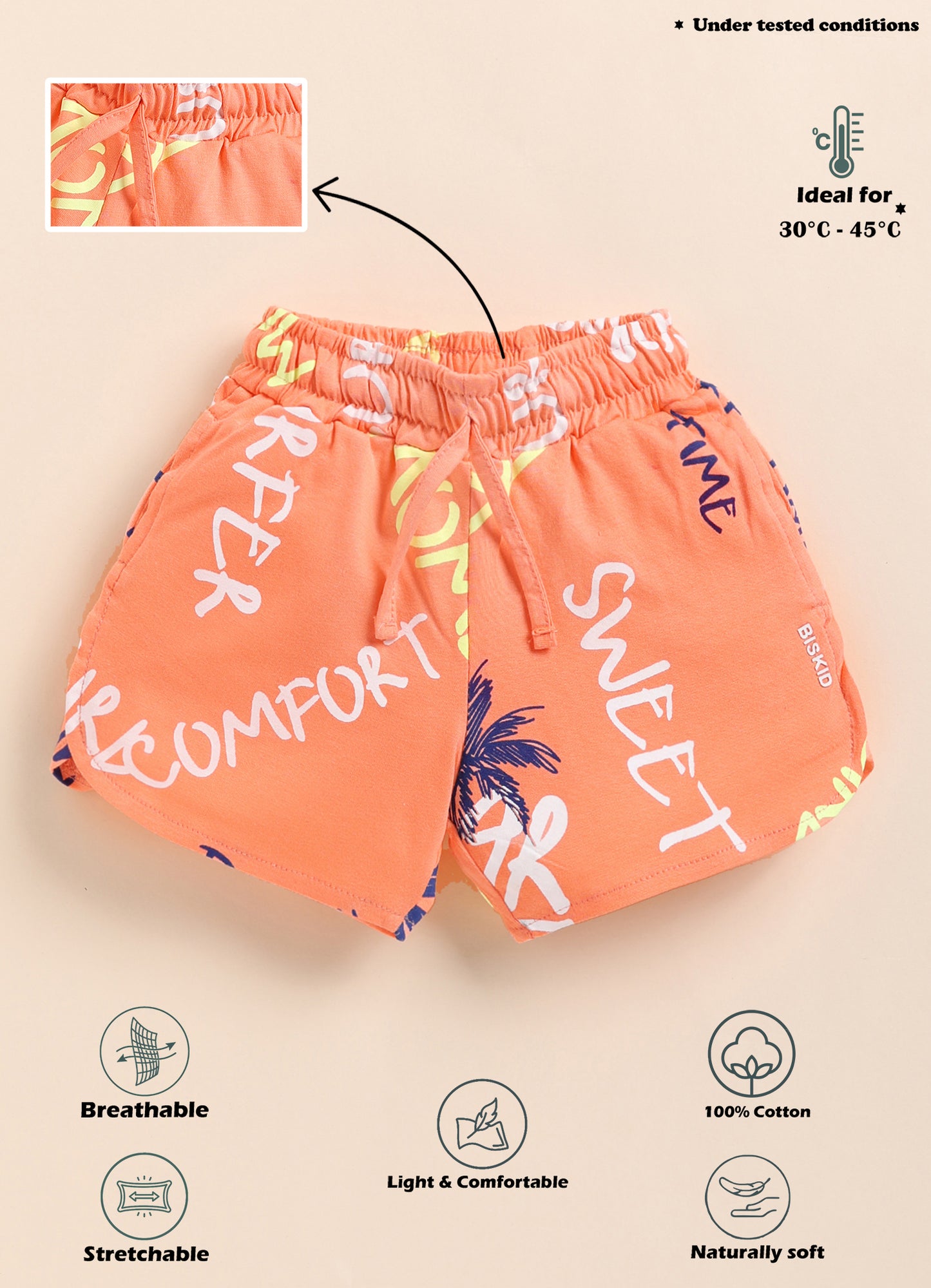 Biskid Girls "Sweet Comfort" Tropical Graphic Shorts - Peach