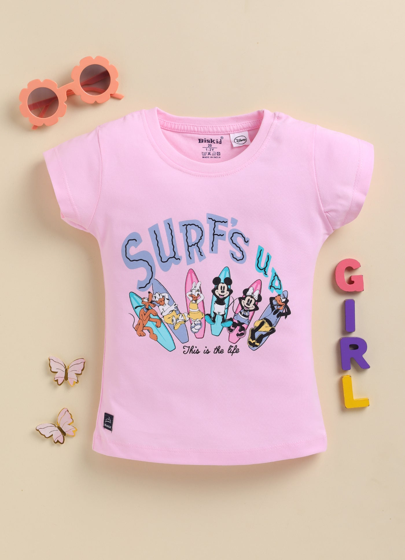 Biskid Girls Disney "Surfs Up" Cream and Pink Short-Sleeve Top Combo (Pack of 2)