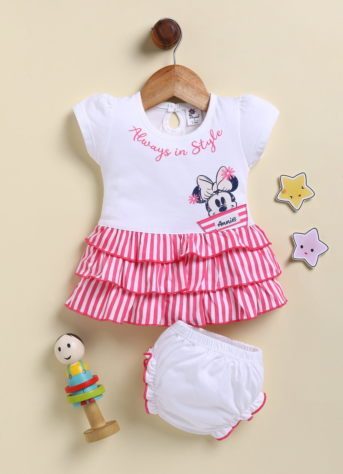 Annie Girls "Always in Style" Striped Tiered Frock and Panty Set - Pink