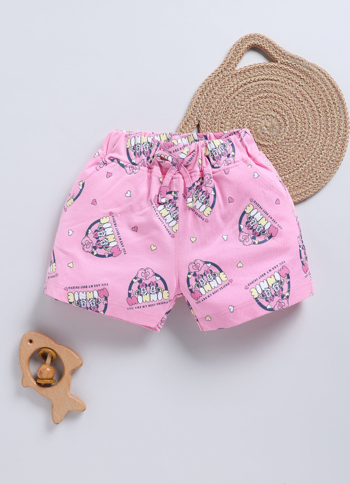 Biskid Girls Disney Light Peach & Pink Printed Casual Shorts Pack of 2