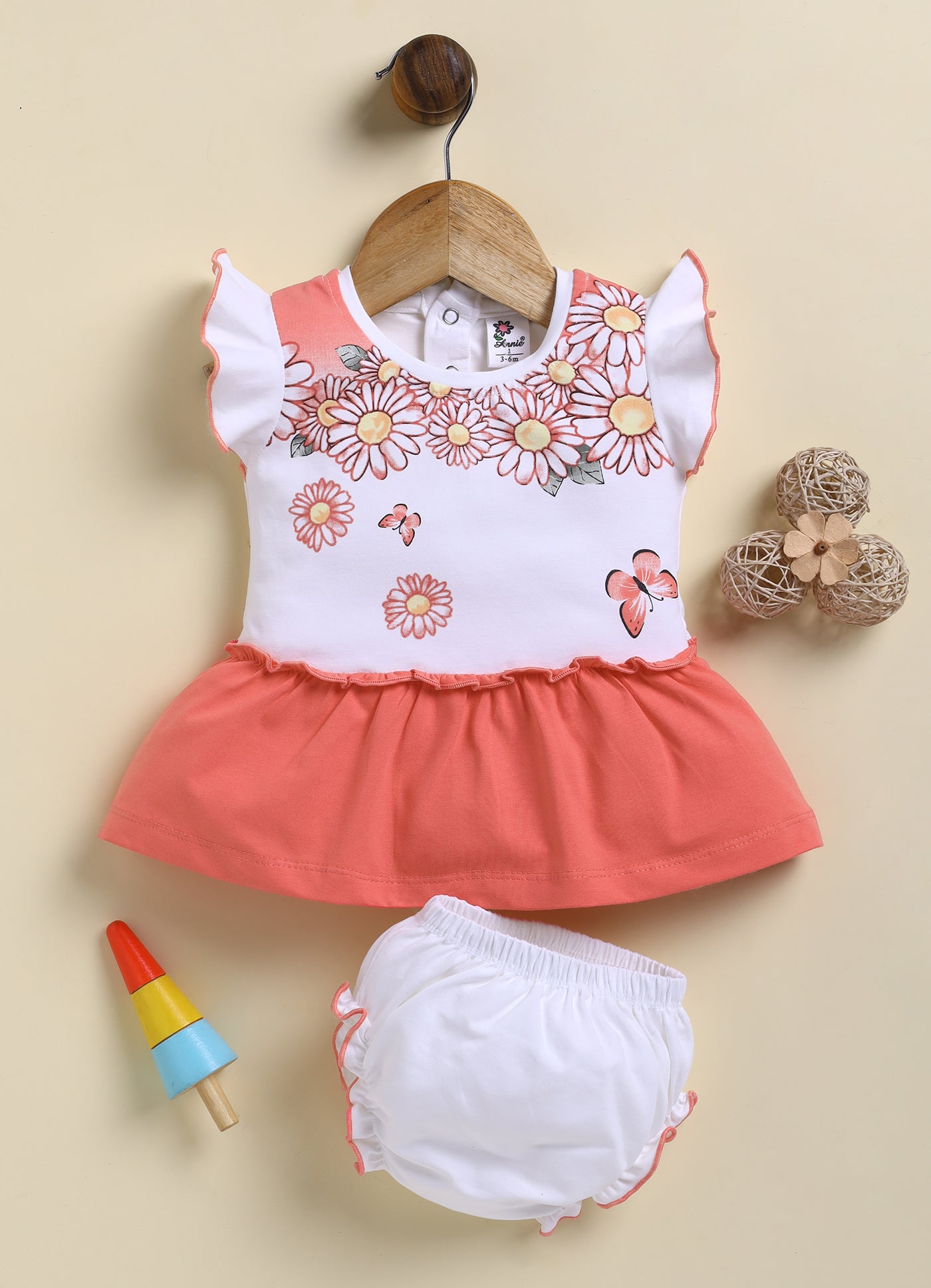 Annie Girls Daisy Butterfly Flutter Frock and Panty Set - Coral Red
