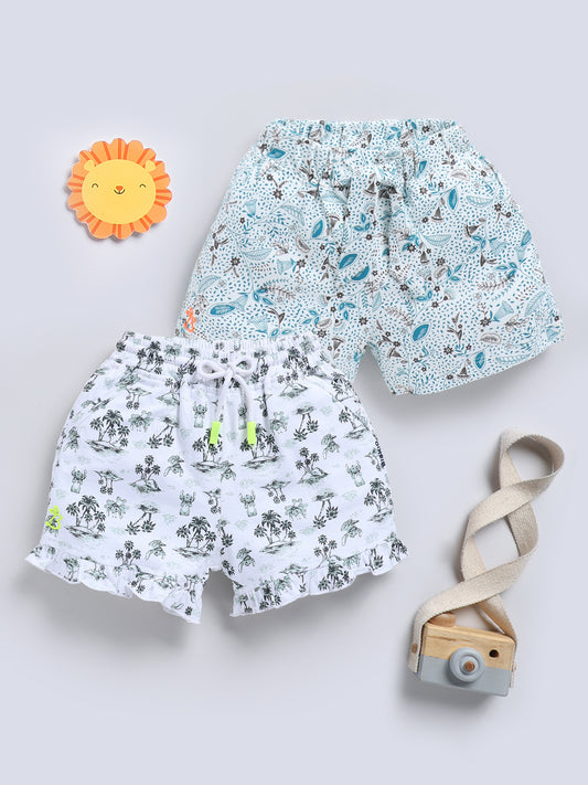 White Black & White Blue Printed Shorts for Girls by Biskid