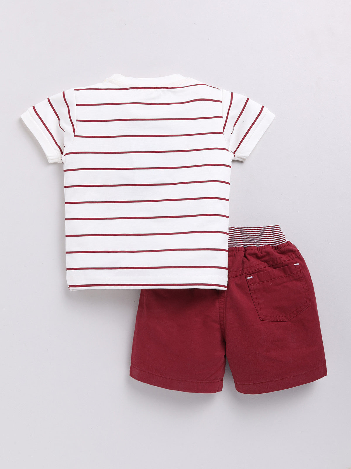 White Red Stipe Micky Stripes T-Shirt Pant Set for Boys by Uno Kids