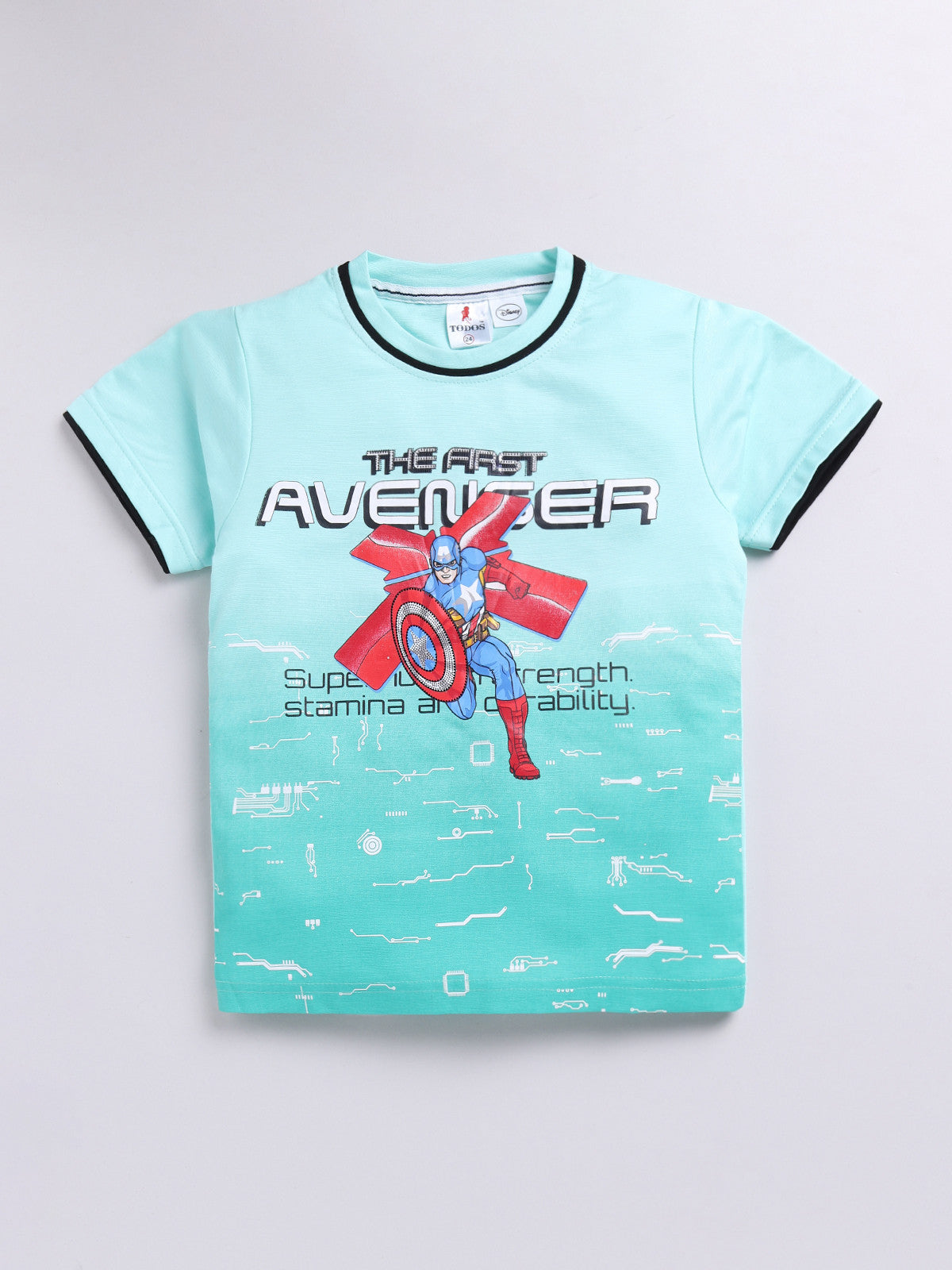 Sea Green Captain Amarica Printed T-Shirt Pant Set for Boys by Todos