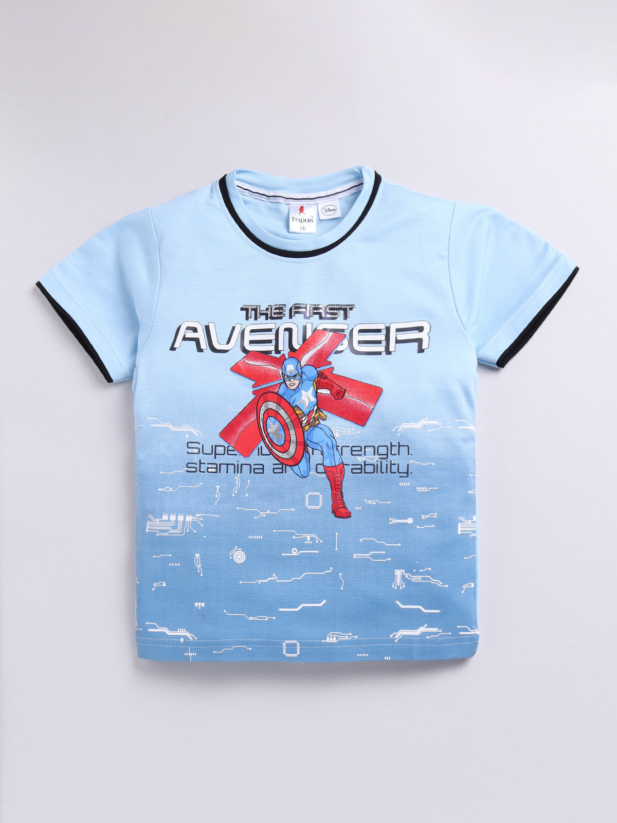 Sky Blue Captain Amarica Printed T-Shirt Pant Set for Boys by Todos