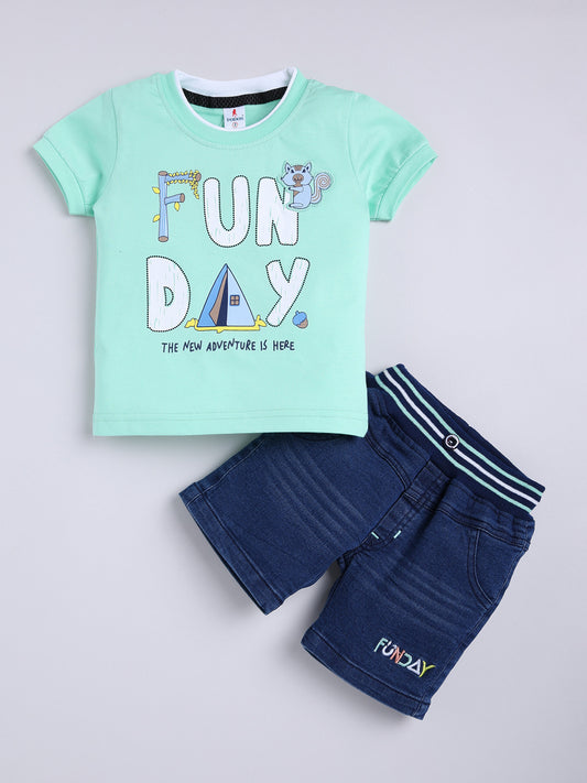 Mint Printed T-Shirt Pant Set for Boys by Todos