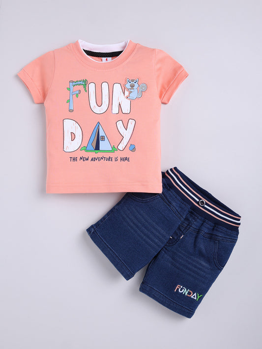 Pink Printed T-Shirt Pant Set for Boys by Todos