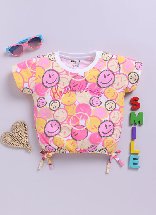 Pink Printed Crop Top for Girls by Biskid