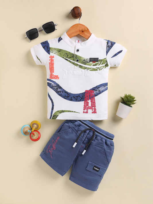Blue Printed T-Shirt Pant Set for Boys by Todos