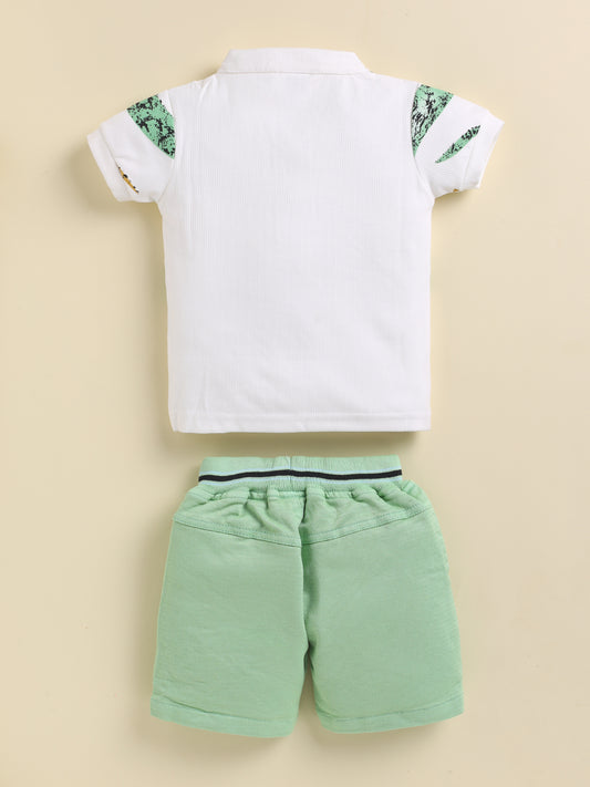 Green Printed T-Shirt Pant Set for Boys by Todos