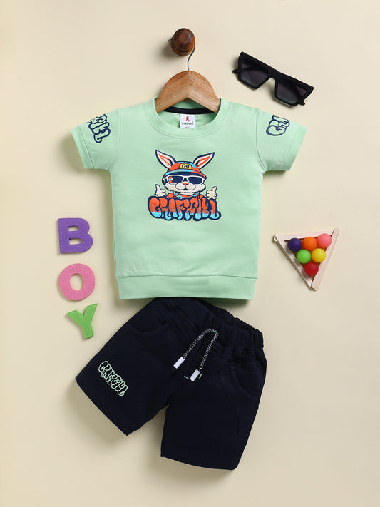 Light Green Printed T-Shirt Pant Set for Boys by Todos