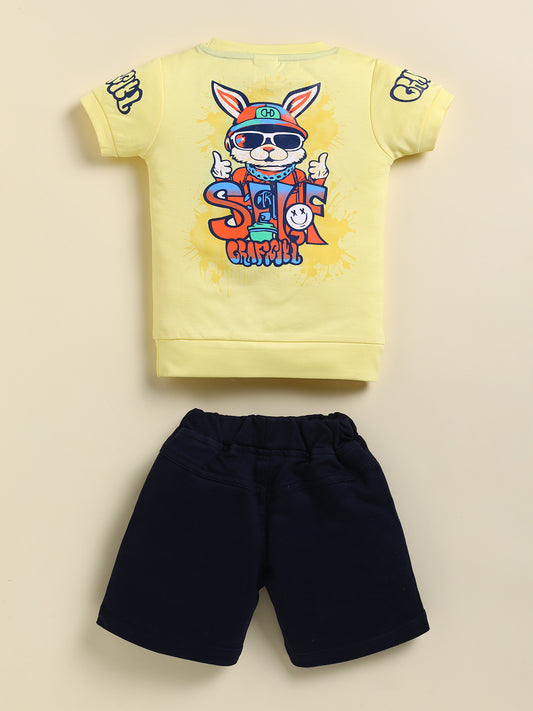 Light Yellow Printed T-Shirt Pant Set for Boys by Todos