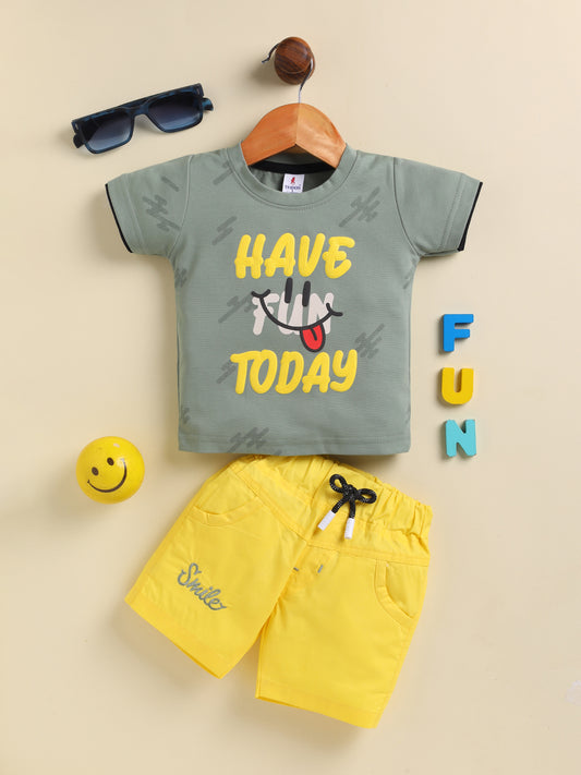 Green Printed T-Shirt Pant Set for Boys by Todos