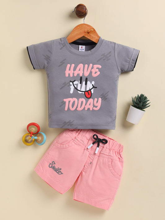 Grey Printed T-Shirt Pant Set for Boys by Todos