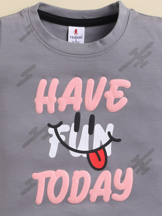 Grey Printed T-Shirt Pant Set for Boys by Todos