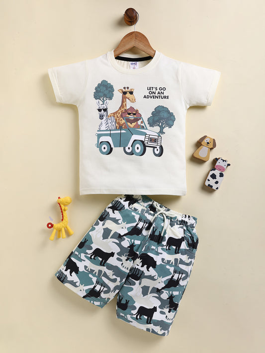 Lime Printed T-Shirt Pant Set for Boys by Uno Kids