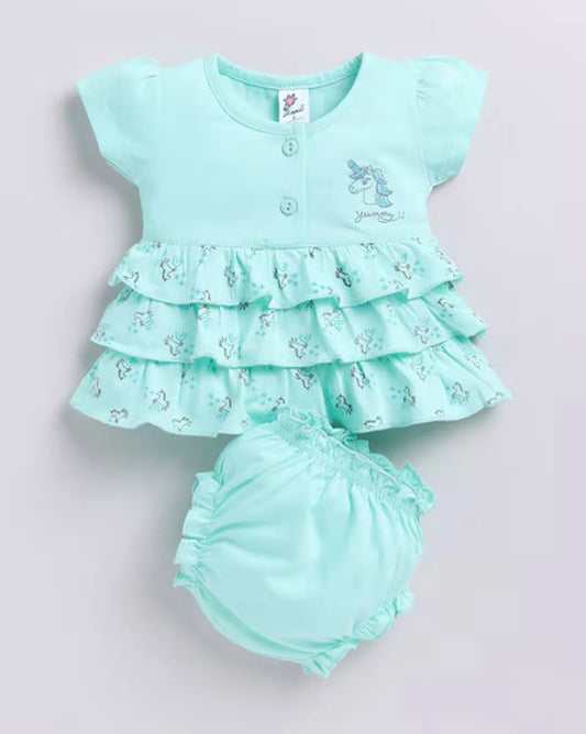 Mint green Printed Frock Panty Set for Girls by Annie