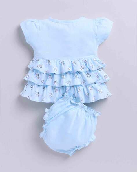 Powder blue Printed Frock Panty Set for Girls by Annie