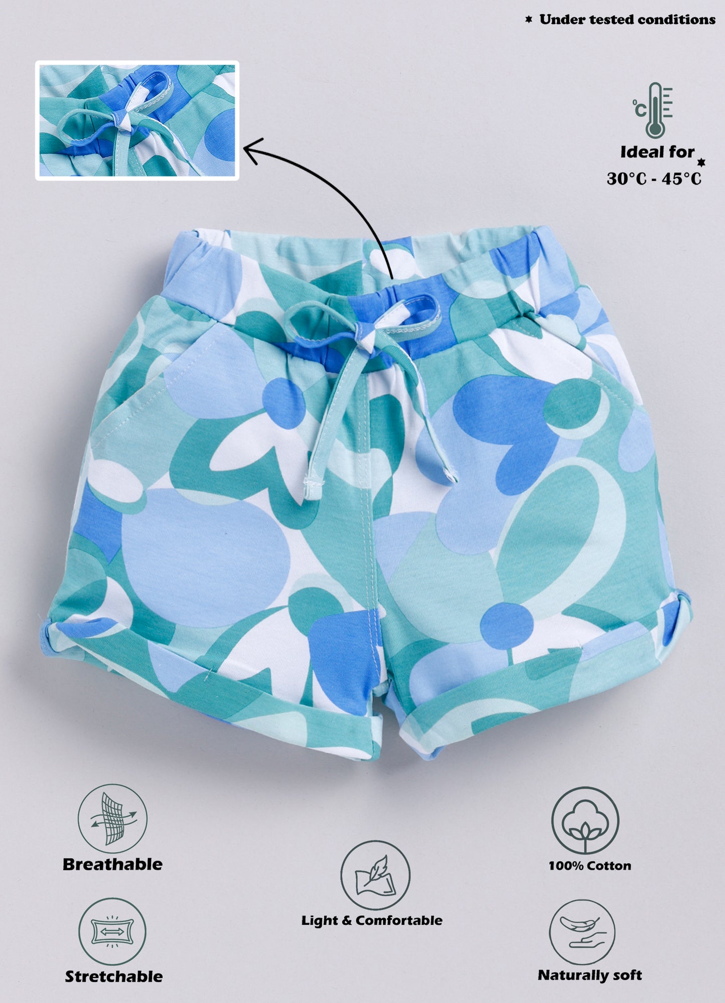 Biskid Blue Retro Floral Print Summer Shorts for Girls