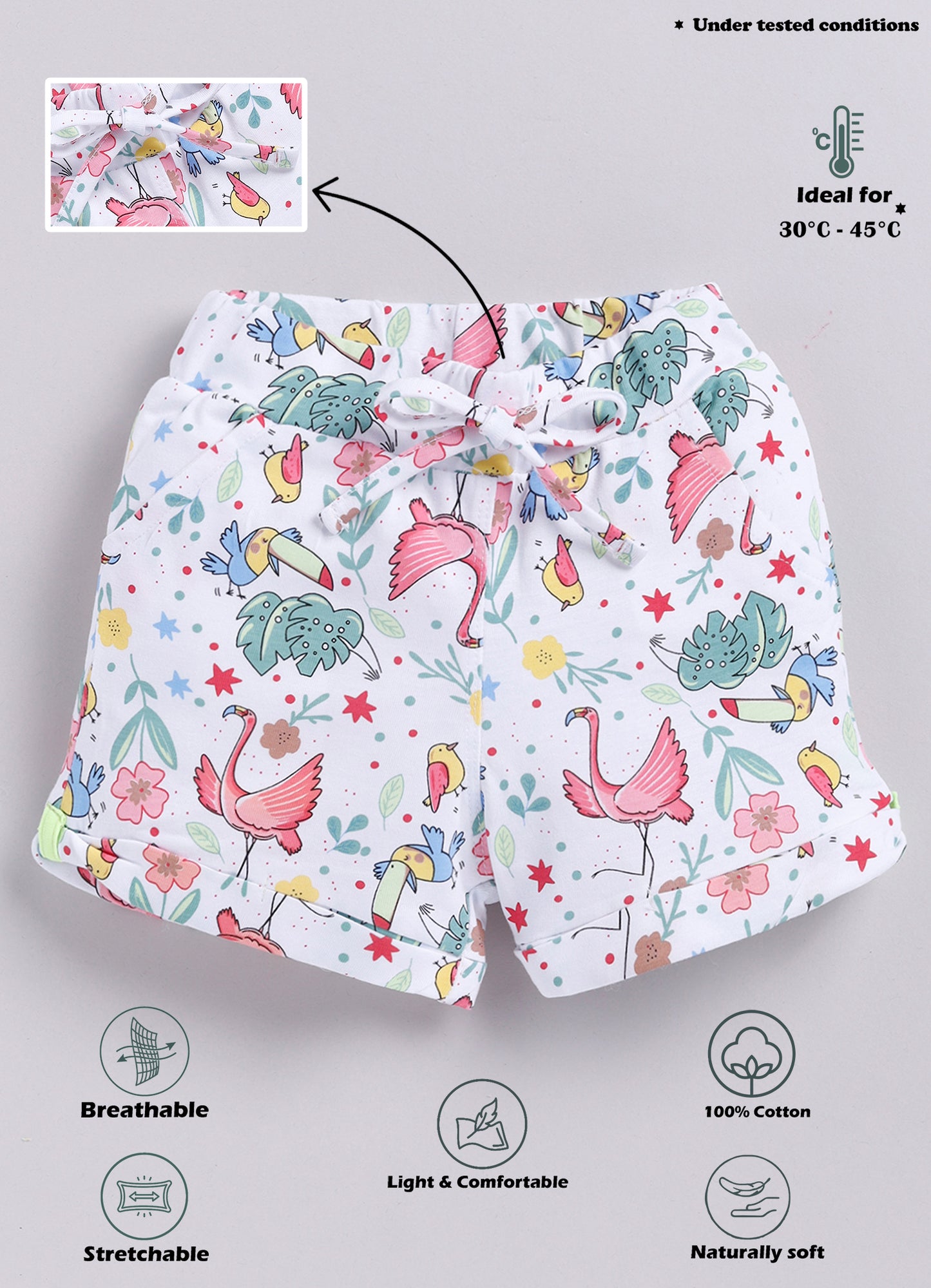 Biskid Girls White Tropical Flamingo Print Summer Shorts