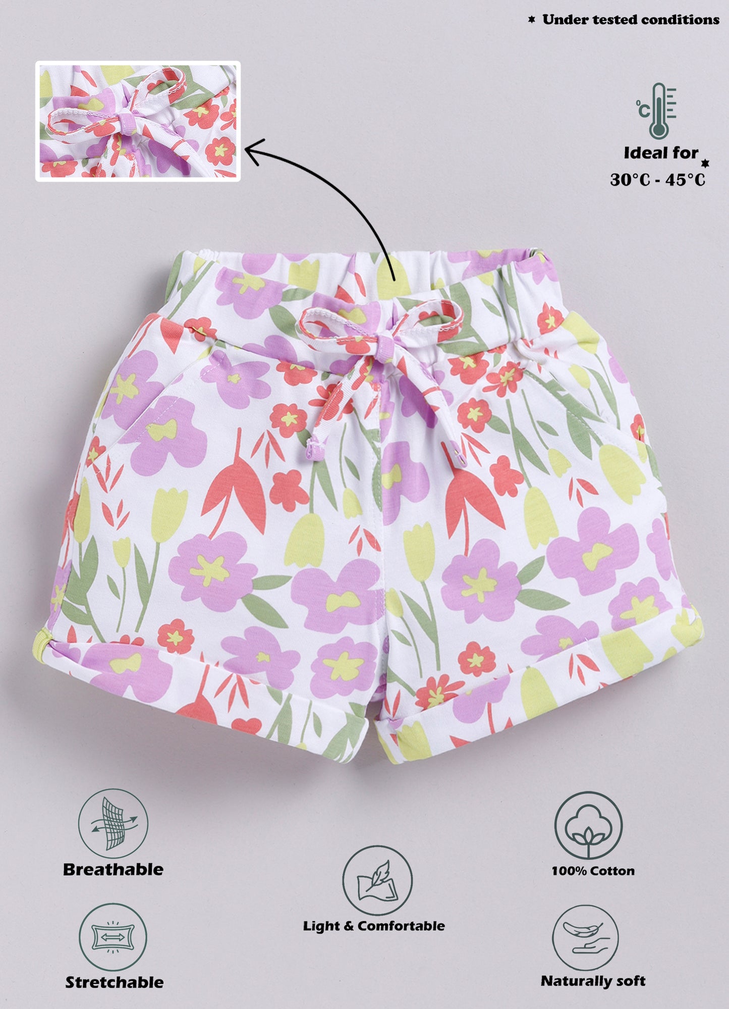 Biskid White & Violet Floral Print Summer Shorts for Girls