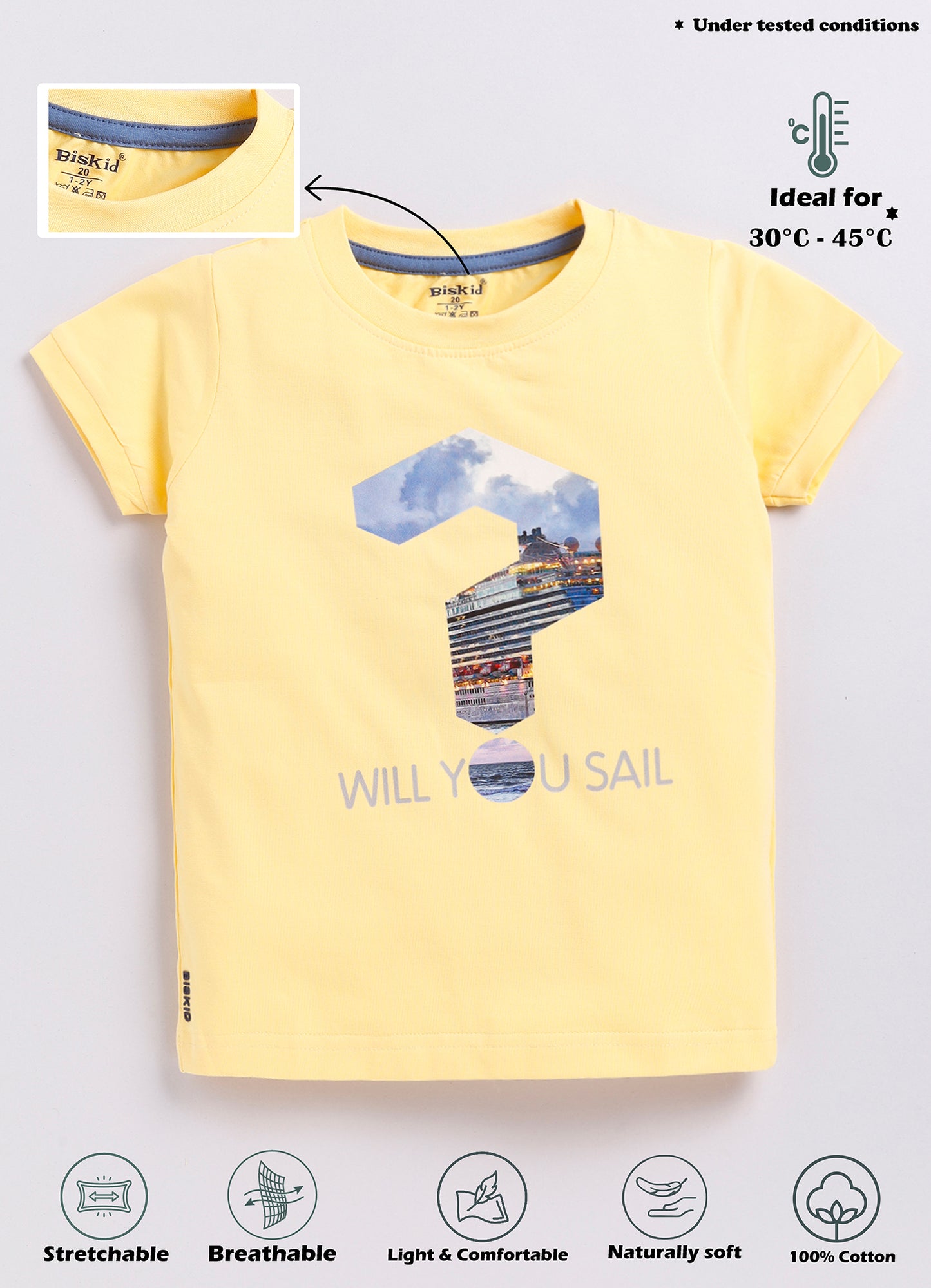 Biskid Boys "Will You Sail" Cruise Ship Graphic T-Shirt - Pastel Yellow
