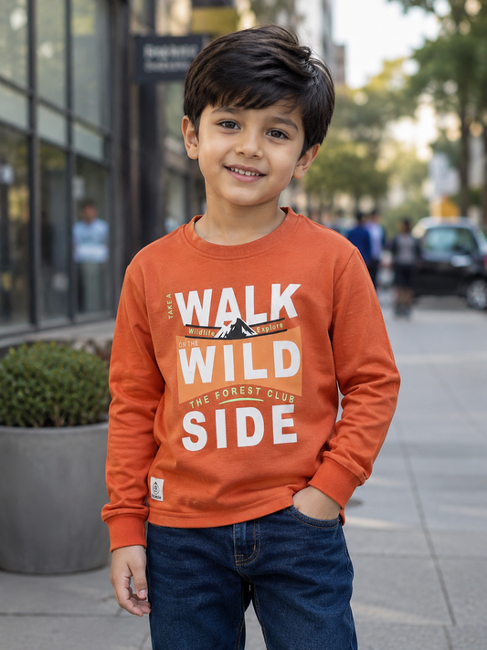 Biskid Boys "Walk on the Wild Side" Long-Sleeve Graphic T-Shirt - Rust Orange