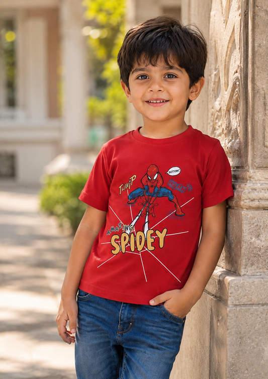 Biskid Boys "Amazing Spidey" Spider-Man Graphic T-Shirt - Red