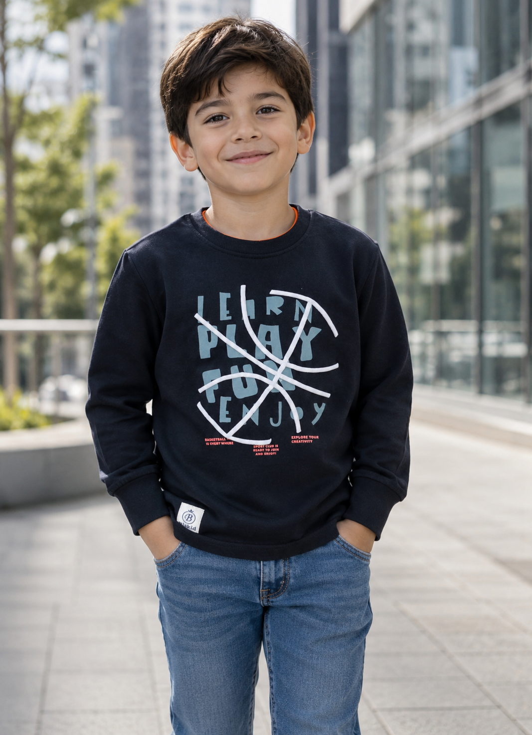Biskid Boys "Learn Play Fun Enjoy" Basketball Graphic Long-Sleeve T-Shirt - Black