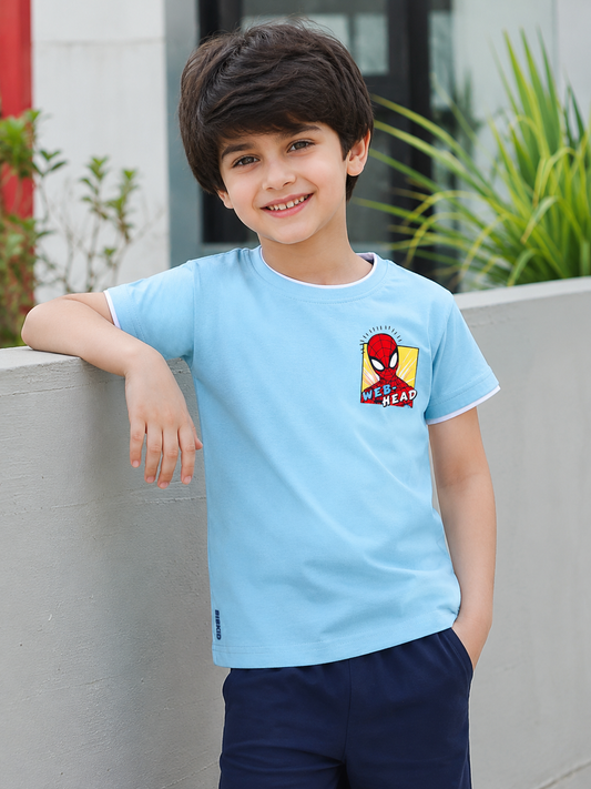 Biskid Boys "Web-Head" Spider-Man Graphic T-Shirt - Sky Blue