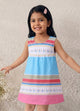 Annie Girls Colorful Striped Floral Sleeveless Red Frock