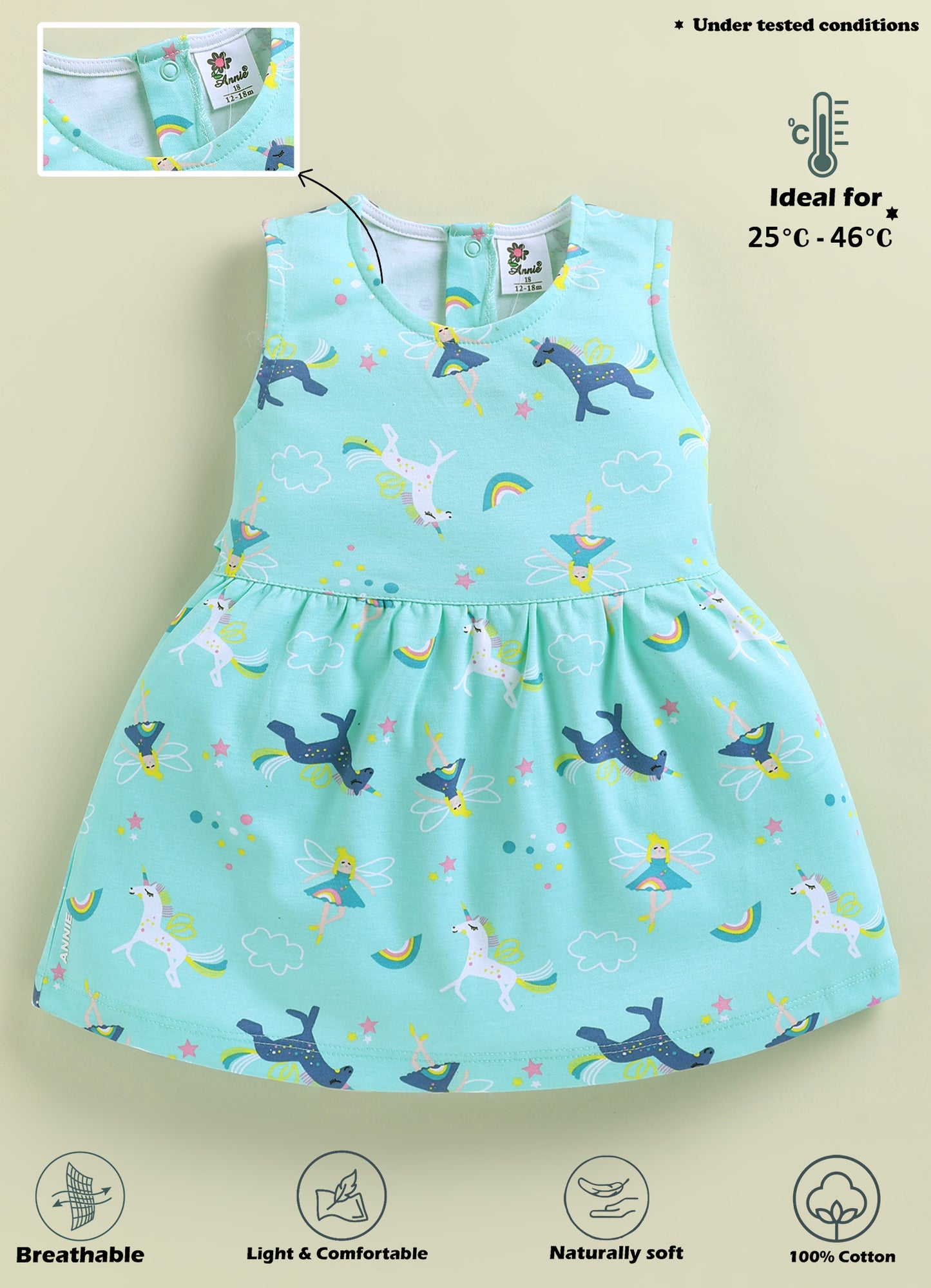 Annie Girls Magical Unicorn & Fairy Print Sleeveless Frock - Mint Green