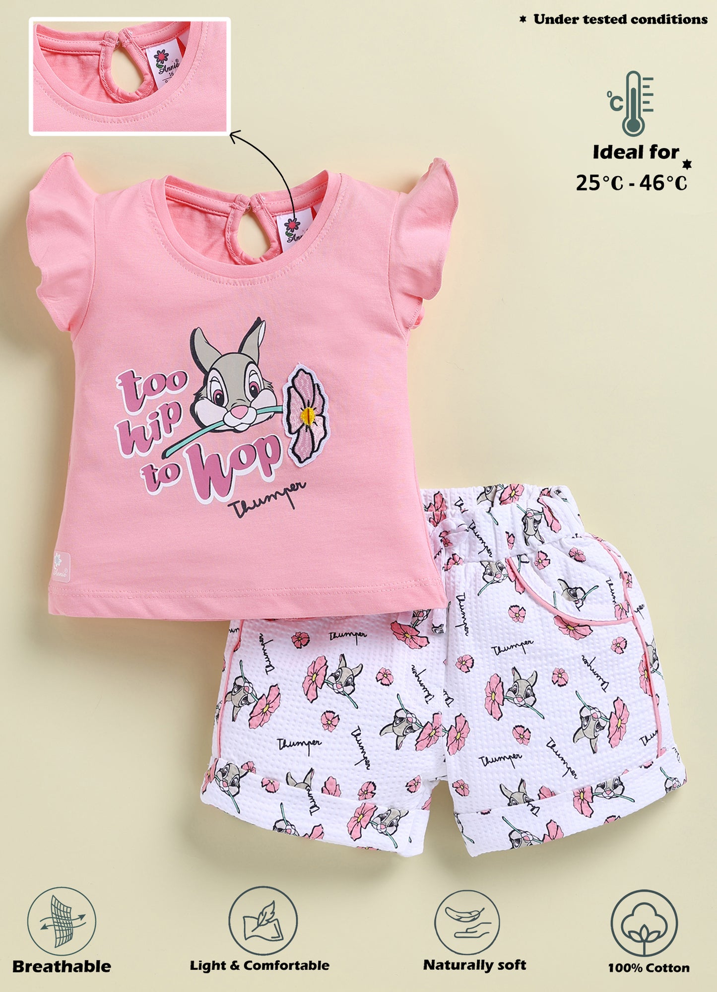 Annie Girls Disney Thumper "Too Hip To Hop" Top and Printed Shorts Set