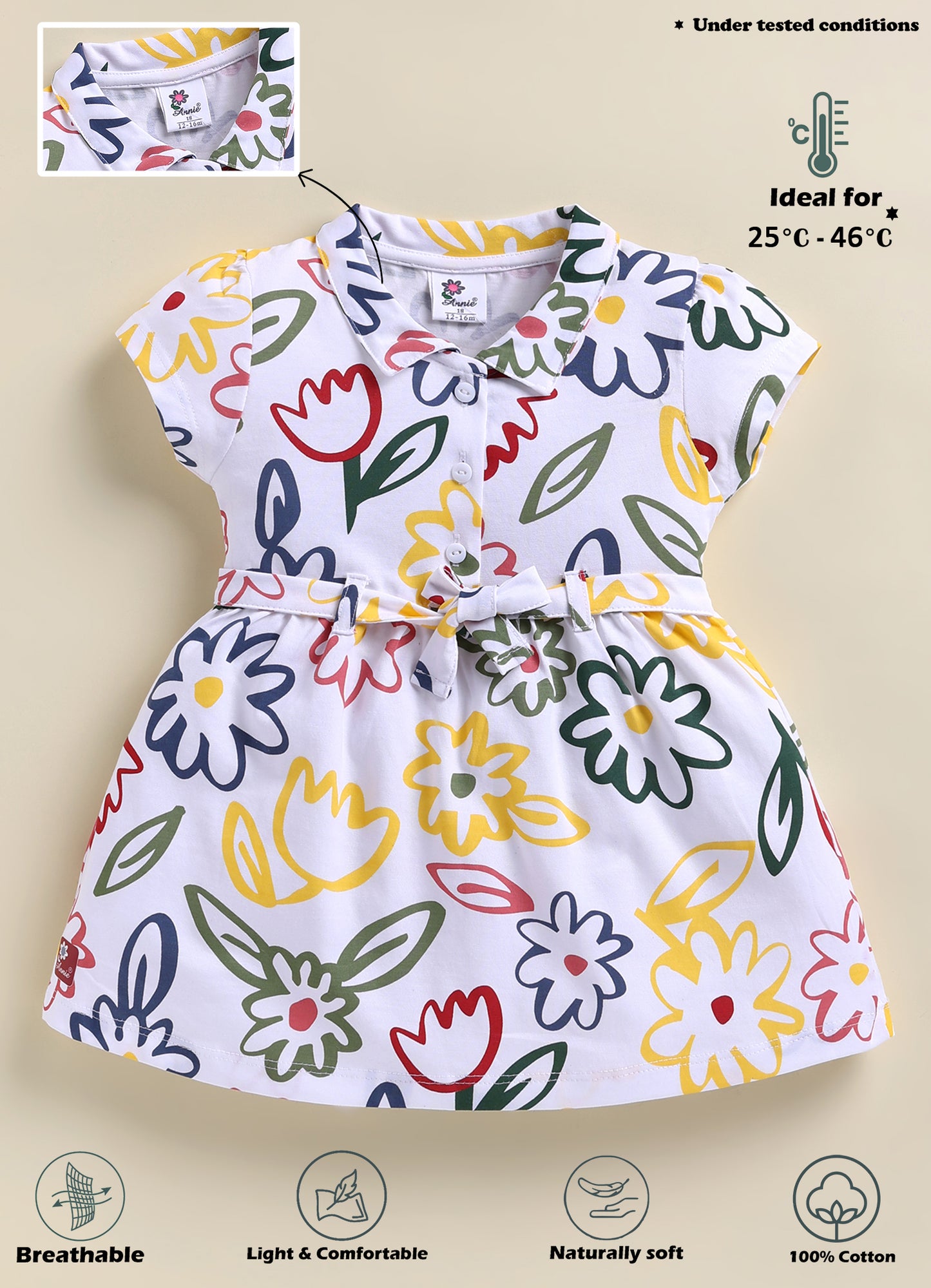 Annie Girls Abstract Floral Print Collared Frock - Green