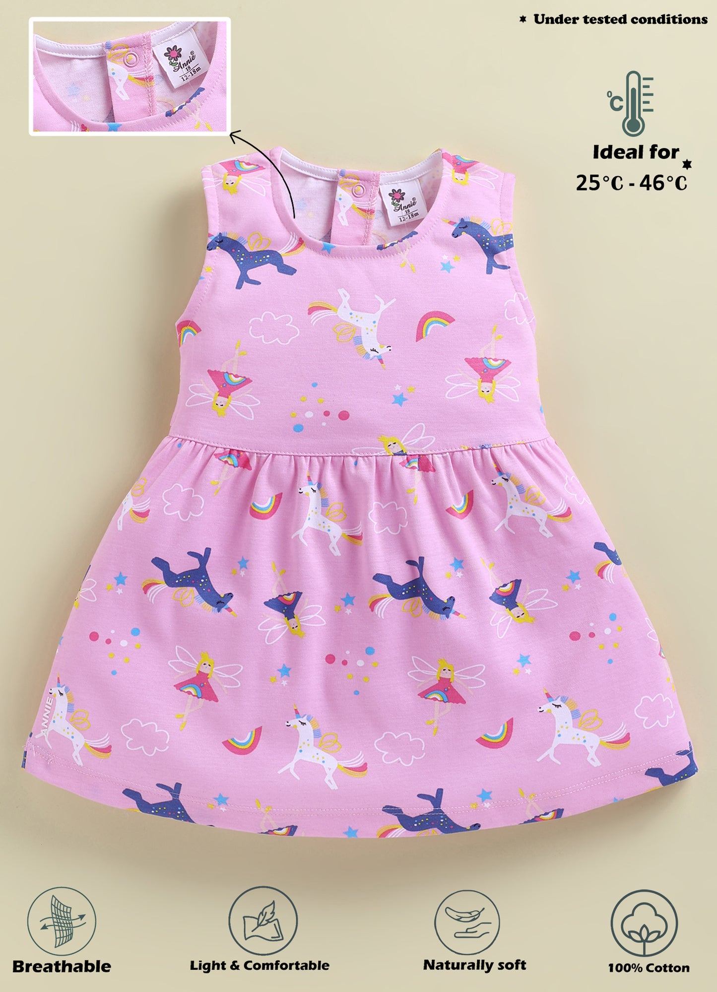 Annie Girls Magical Unicorn & Fairy Print Sleeveless Frock - Pink
