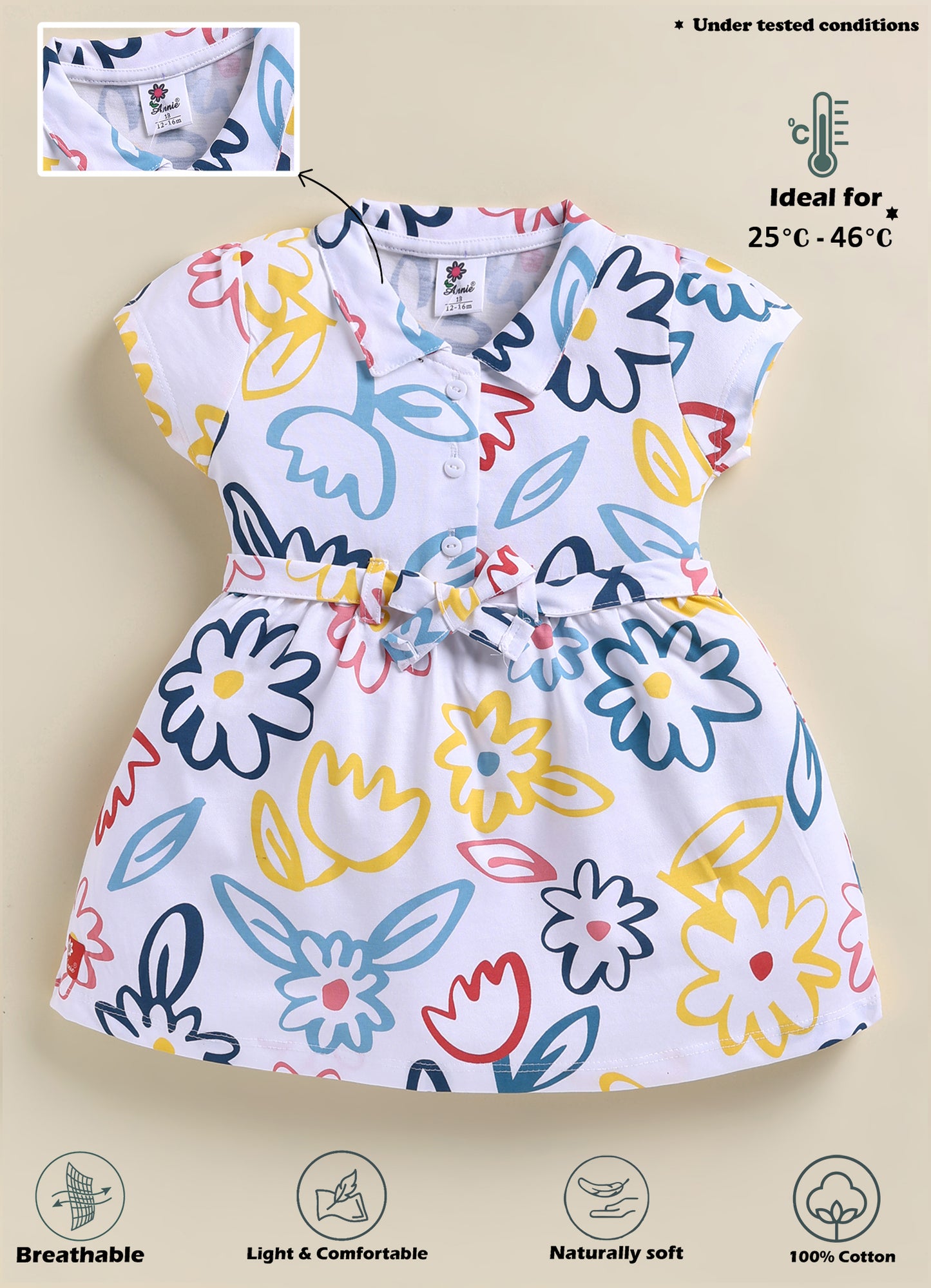 Annie Girls Abstract Floral Print Collared Frock - Blue