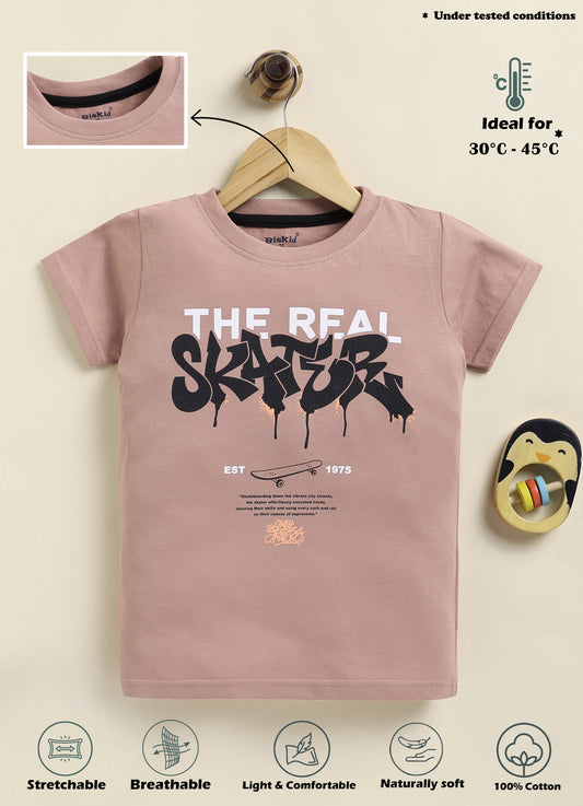 Biskid Boys "The Real Skater" Graffiti Graphic Crew Neck T-Shirt - Light Brown