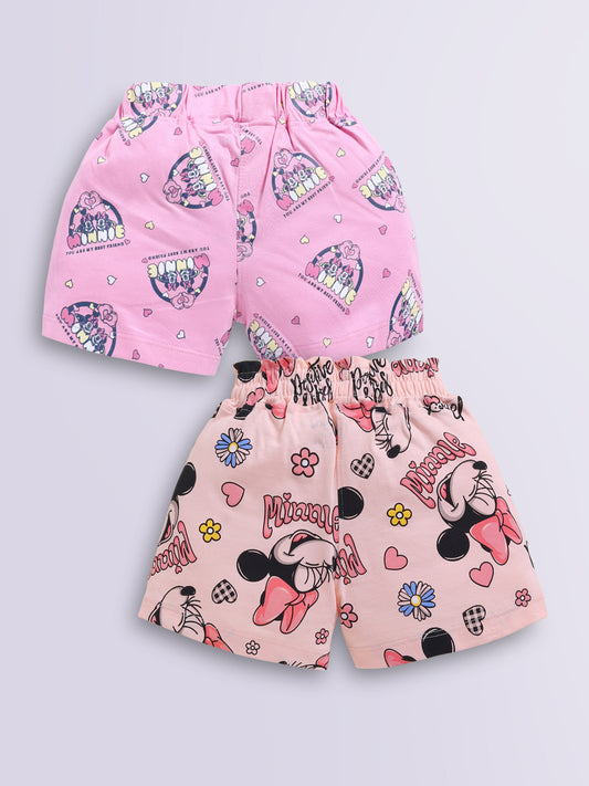 Biskid Girls Disney Minnie Mouse Light Peach and Pink "Best Friends" Casual Shorts Combo (Pack of 2)