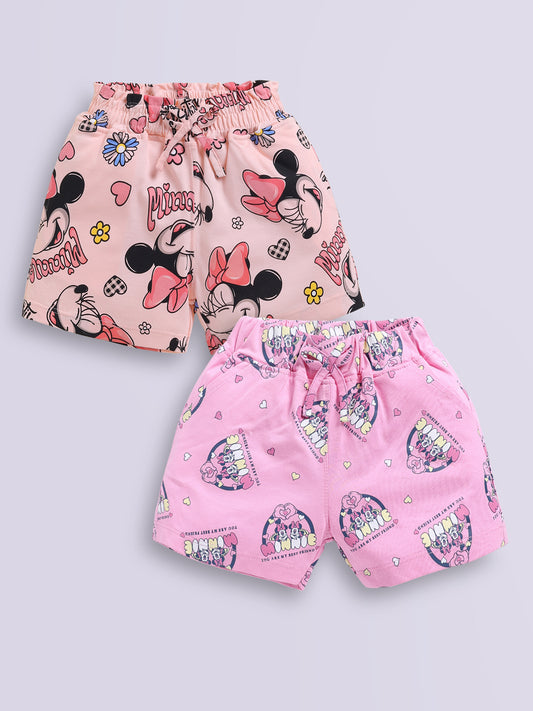Biskid Girls Disney Minnie Mouse Light Peach and Pink "Best Friends" Casual Shorts Combo (Pack of 2)
