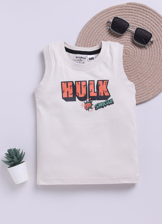 Beige Hulk Printed T-Shirt for Boys by Biskid